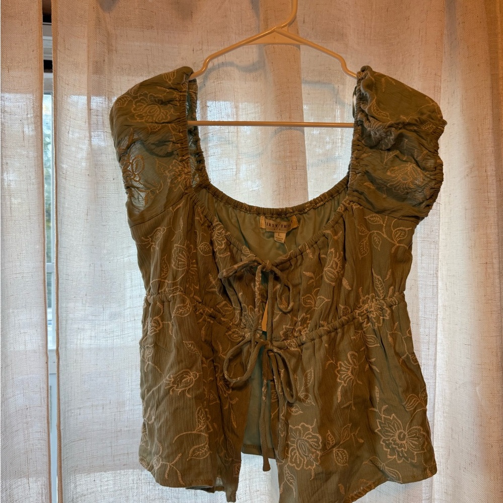 Floral Embroidered Green Top